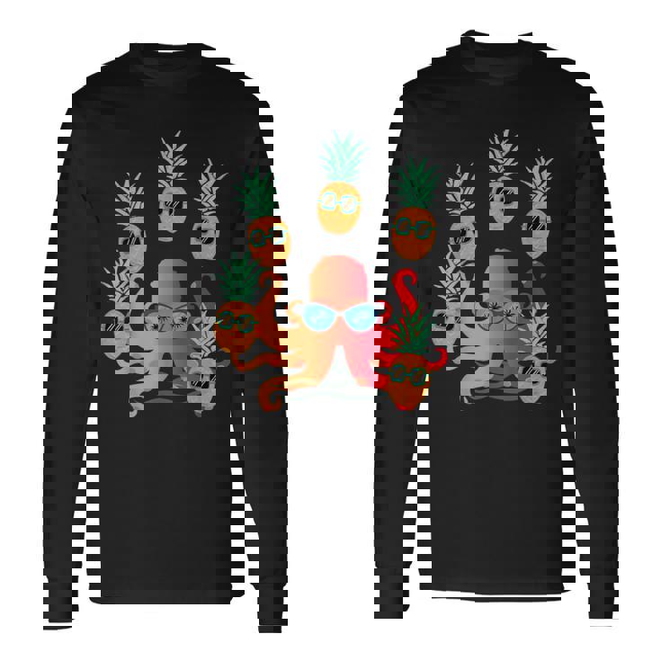 ファニー クール オレンジ タコ ジャグリング パイナップル 長袖Tシャツ