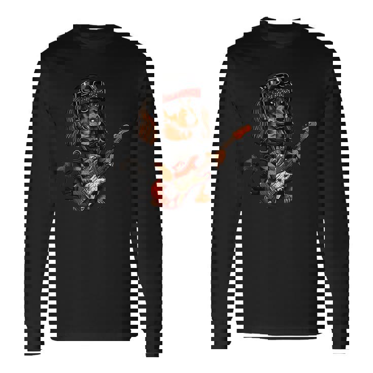 ファニー ダックスフンド キュート ロックンロール ロッカー パンク 長袖Tシャツ
