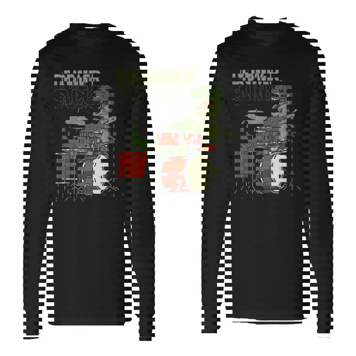 ファニー ドラマーサウルス T レックス 恐竜ドラマー ギフト 恐竜ドラム 長袖Tシャツ