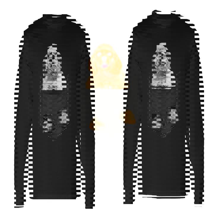 ファニーアメリカンコッカースパニエル ポケットに入った犬好き向け 長袖Tシャツ