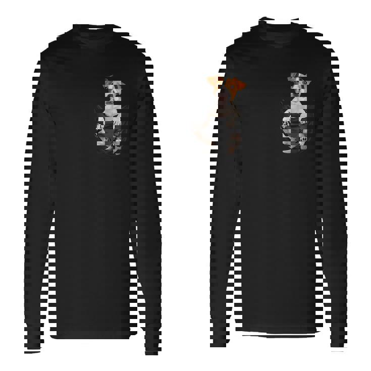 ファニージャックラッセルテリア ポケットに入った恋人向け 長袖Tシャツ