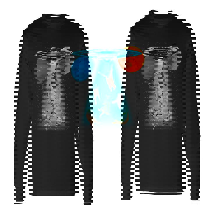 ファニースペースキャット Ufo 宇宙人 空飛ぶ猫 ギャラクシープラネット グラフィック 長袖Tシャツ