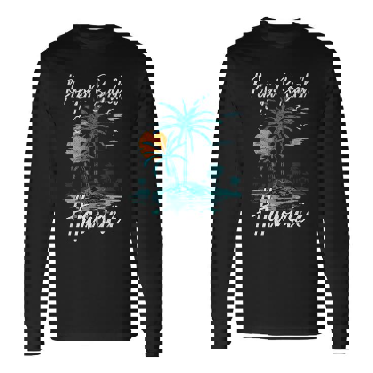 ファミリーバケーション レトロ サンセット ハワイ ポイプー ビーチ 長袖Tシャツ