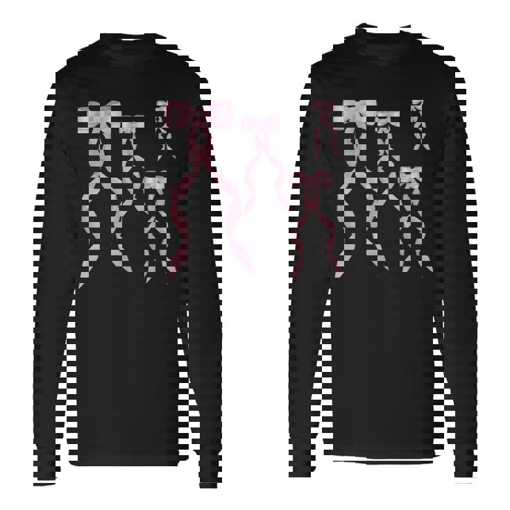 ファンシーピンクのリボンデザイン。 長袖Tシャツ