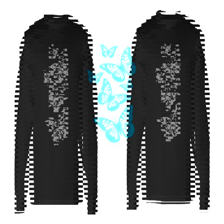 ファンタジー エレガント 蝶 ブルー ブラック シェイプ マニア 長袖Tシャツ
