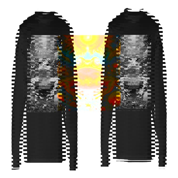 ファンタジー キュート イエロー カエルの太陽 長袖Tシャツ