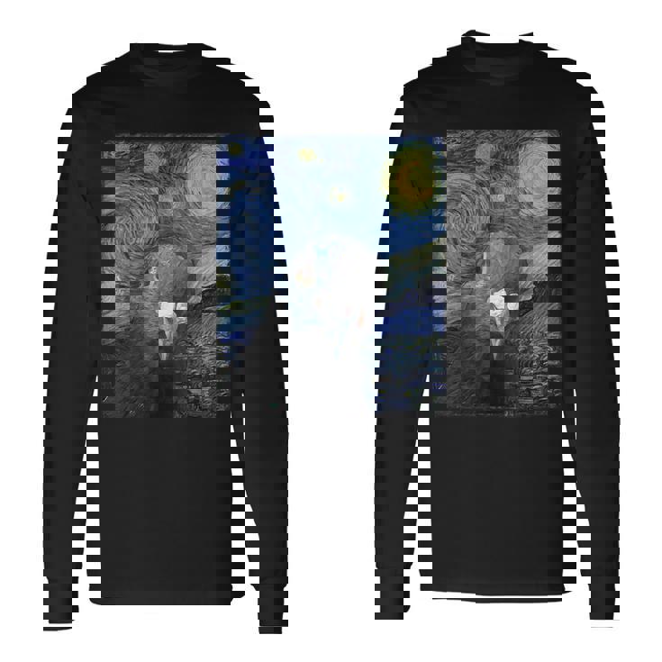 ファン・ゴッホの星月夜鳩のミームペインティング 長袖Tシャツ