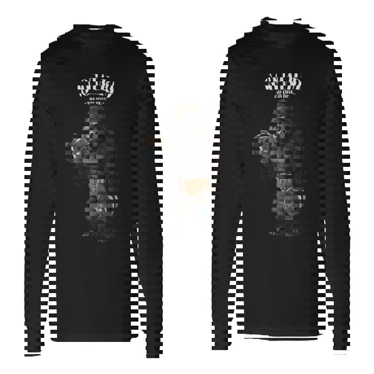 フィットネスジムでダンベルでゴリラ筋トレ 長袖Tシャツ