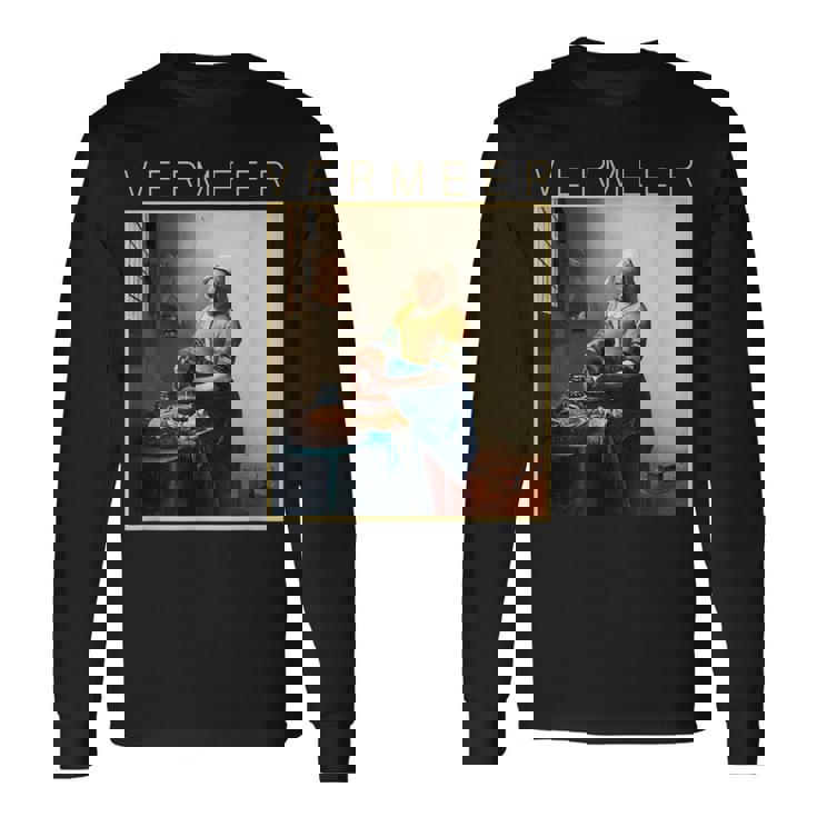 フェルメール 面白いtシャツ アート 牛乳を注ぐ女 絵画 メンズ レディース 面白い 服 美術 油彩画 長袖Tシャツ