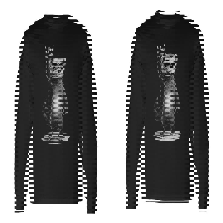 フェレット ロックミュージック レトロ ヴィンテージ ペット愛好家 長袖Tシャツ