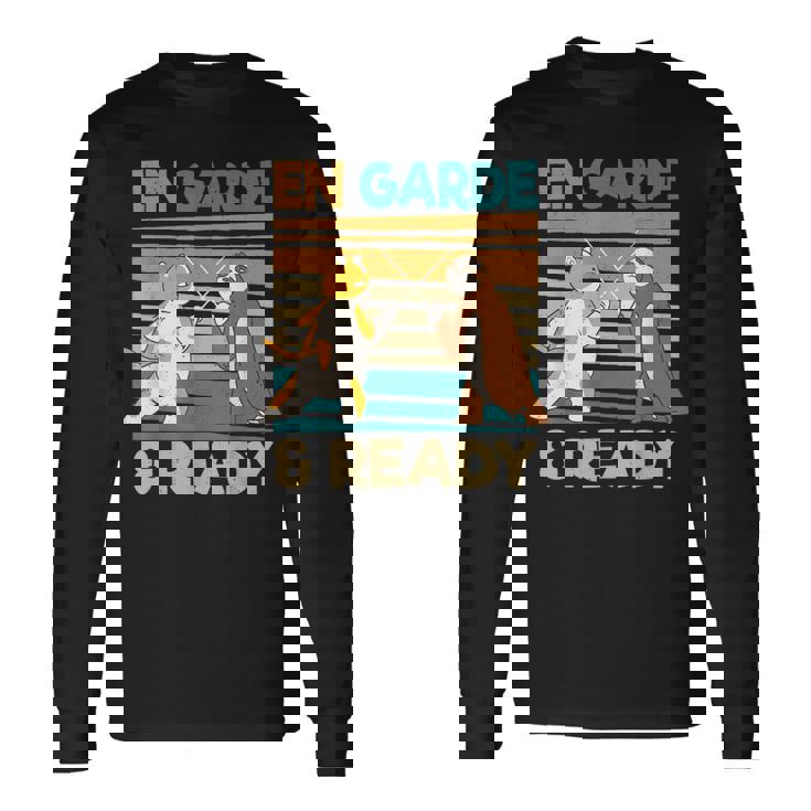 フェンシング猫ナマケモノファニーフェンサー 長袖Tシャツ