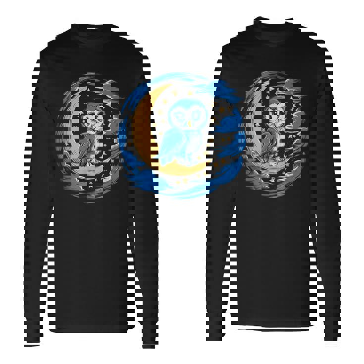フクロウ 月 夜 星 長袖Tシャツ ギフトのアイデア