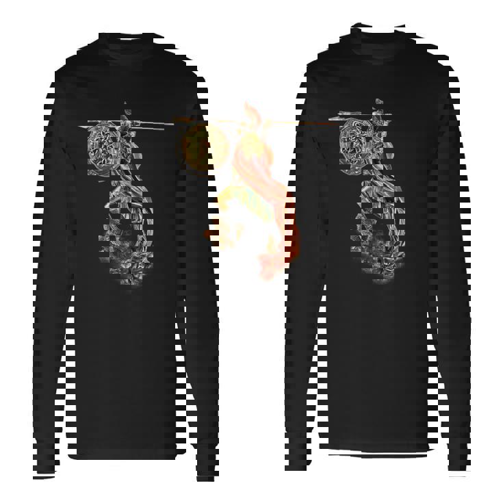 フクロウと槍のアテナ 長袖Tシャツ