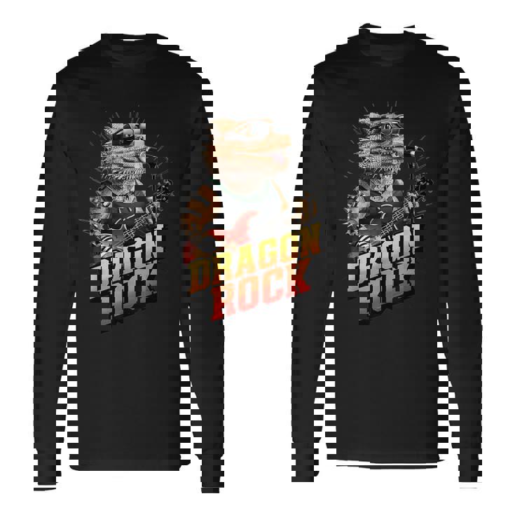 フトアゴヒゲトカゲの岩、フトアゴヒゲトカゲ、ロッカー、ギターマイク 長袖Tシャツ
