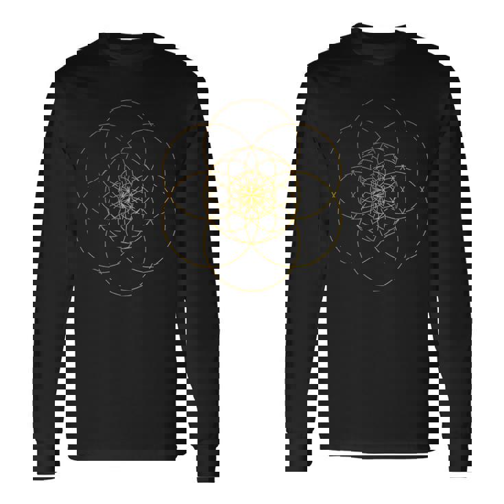フラクタルシードオブライフ 神聖な幾何学 マンダラ バイブ アート マントラ 長袖Tシャツ