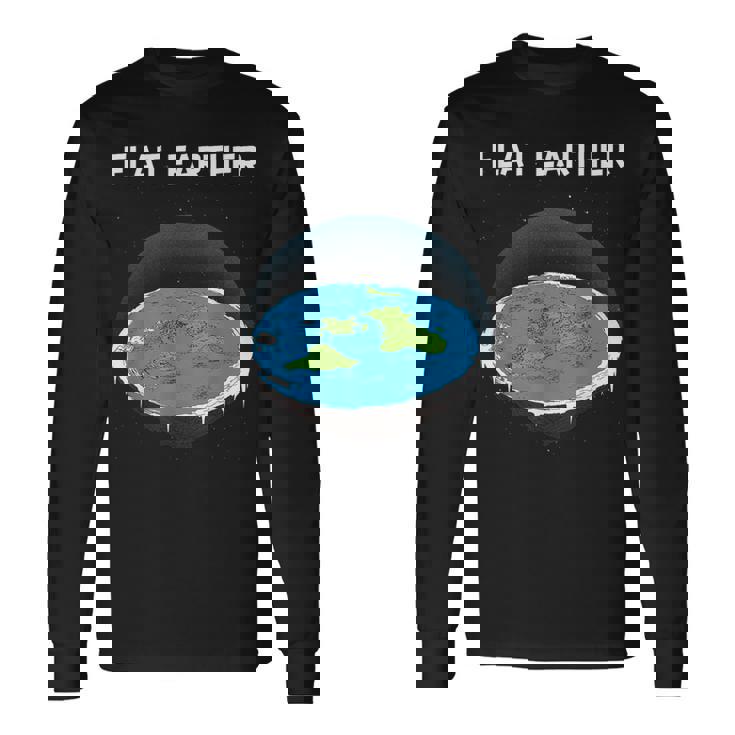 フラットアースマップ 陰謀 長袖Tシャツ