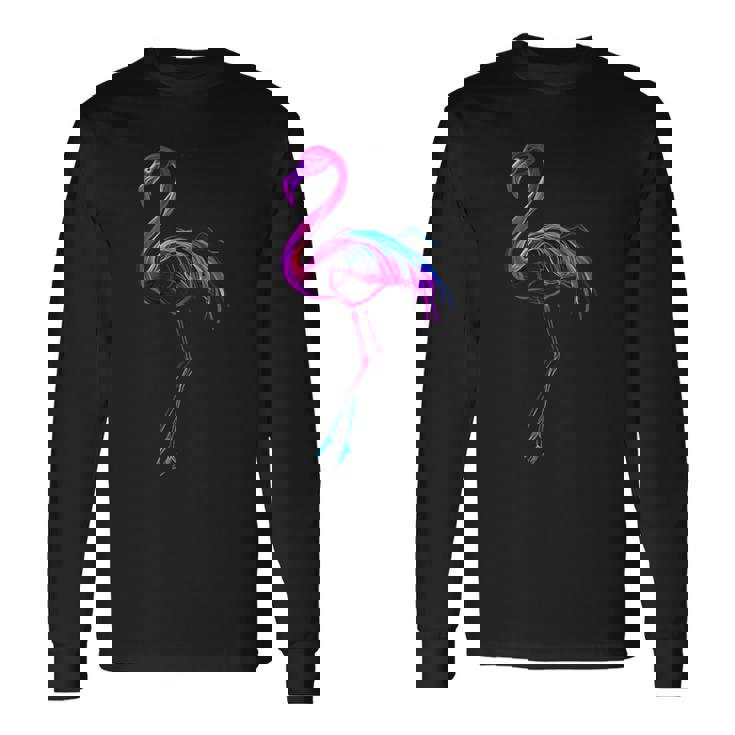 フラミンゴ好き カラフル クール スタイリッシュ 長袖Tシャツ