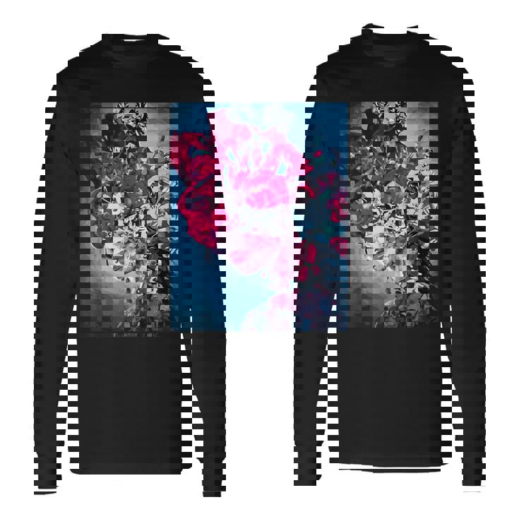 フラワー スカル フローラル シュガー ダーク アート グランジ エステティック ホラー 長袖Tシャツ