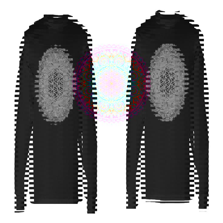 フラワー・オブ・ライフシンボル 民間伝承 マンダラ 5 ファン ファン ファン 長袖Tシャツ