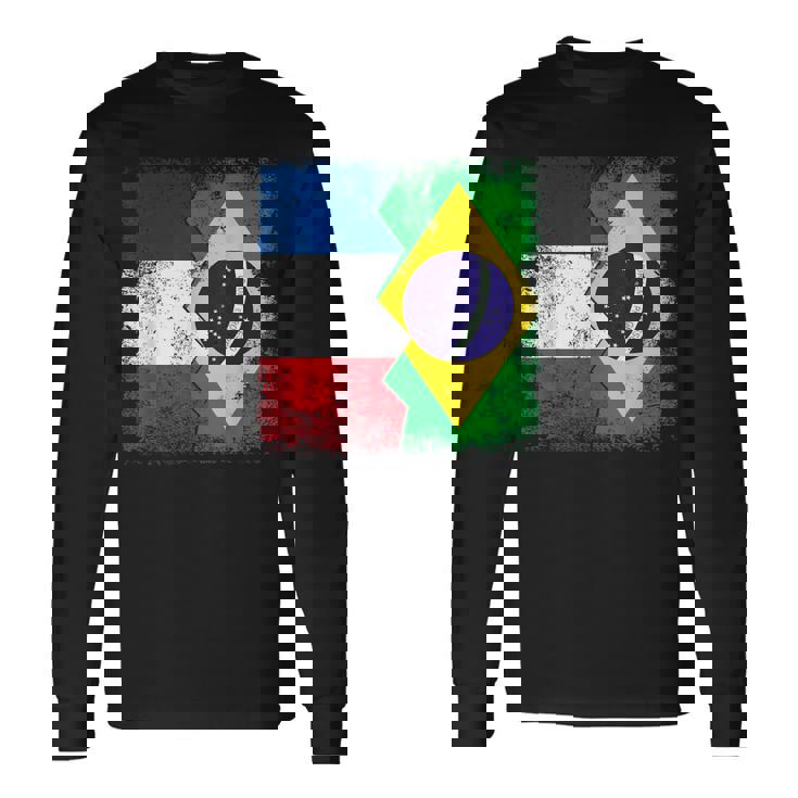 フランス ブラジルの旗 長袖Tシャツ