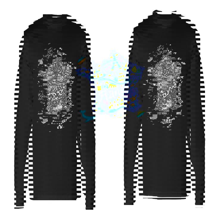 フランス 地図 ヨーロッパ パリ ツアー エッフェル フランス バケーション お土産 長袖Tシャツ