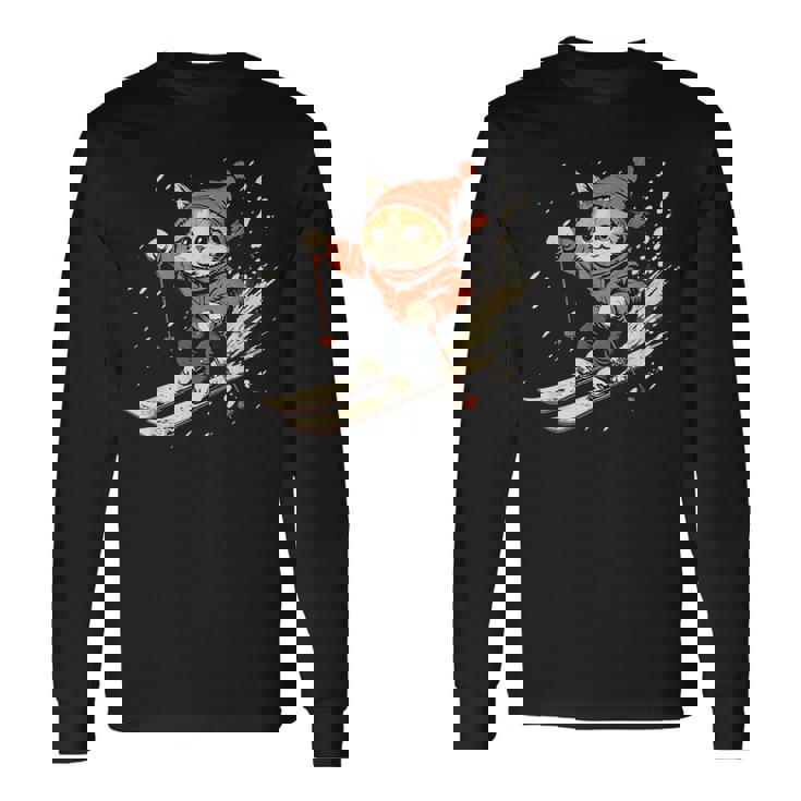 フリースタイルスキーヤー猫 フリースタイルスキー 長袖Tシャツ