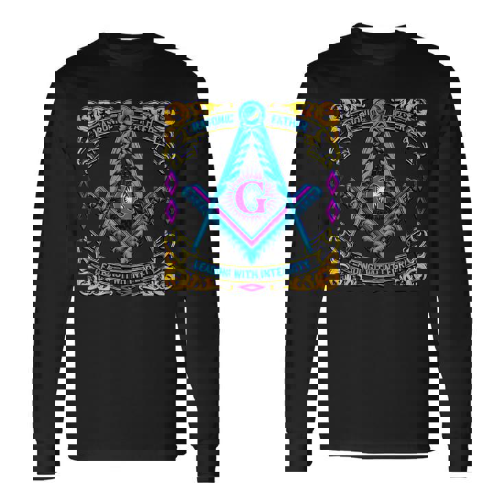 フリーメーソンのシンボル「誠実さをもってリードするフリーメーソンの父」 長袖Tシャツ