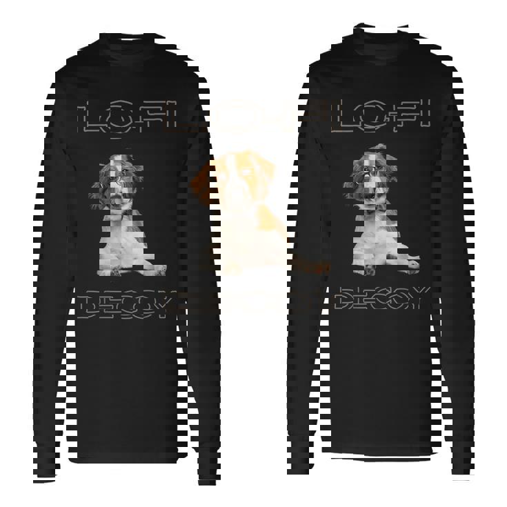 フルカラー インテリデコピン 眼鏡犬 Lo-Fi ヒップホップ 音楽愛好家 犬好き 長袖Tシャツ