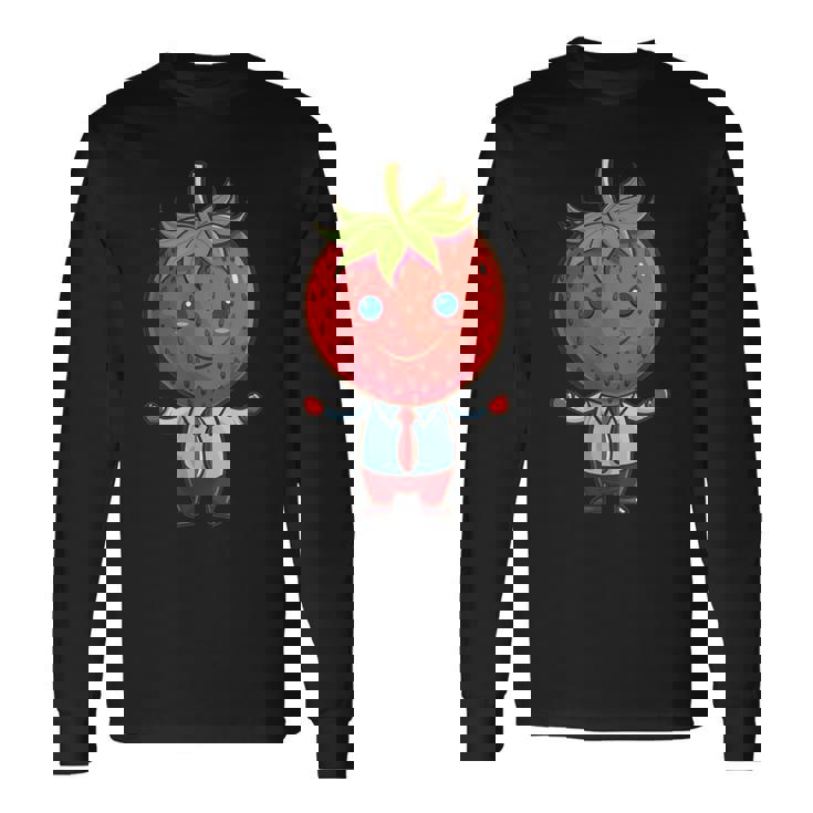 フルーツやネクタイ好きのための従業員ストロベリーアウトフィット 長袖Tシャツ