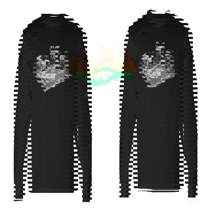 フレンチブルドッグ 犬 麻雀 面白いtシャツ メンズ おもしろ 面白い 服 おもしろグッズ ネタ 雀士 長袖Tシャツ