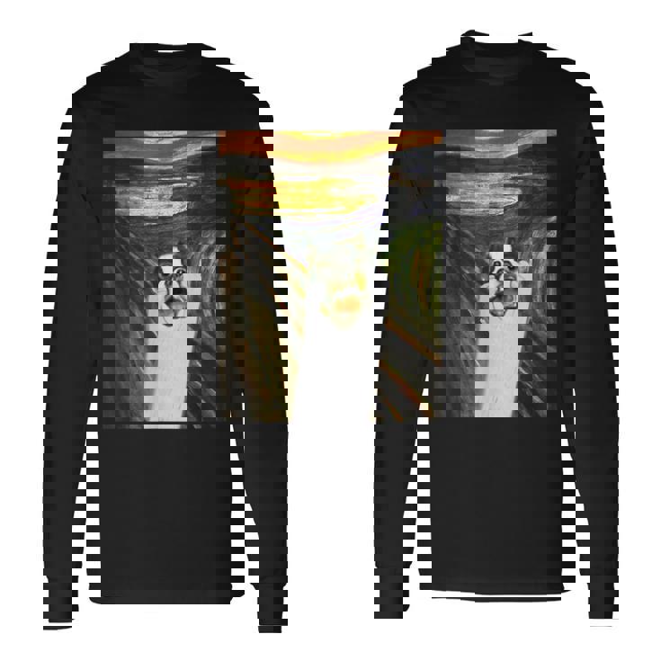 フレンチブルドッグ 面白いtシャツ 犬 ムンクの叫び かわいい メンズ 子供 おもしろ 服 ネタ わんこ 長袖Tシャツ