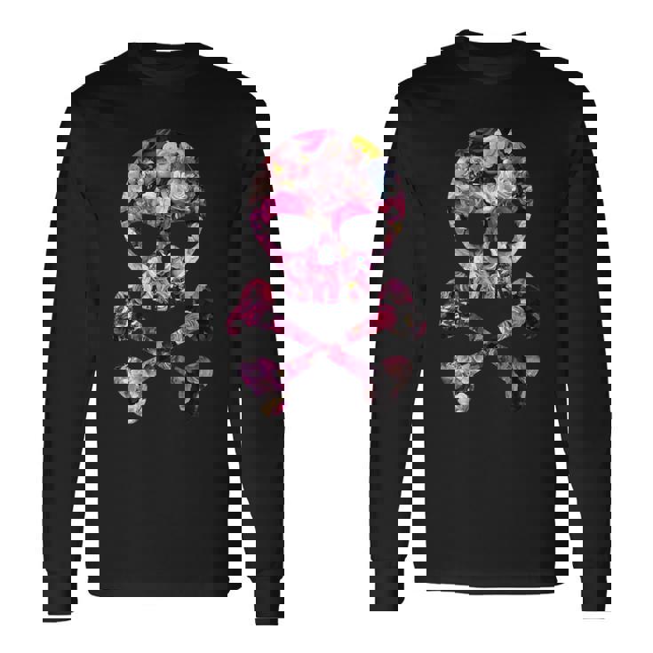 フローラルローズスカルフラワープリント 長袖Tシャツ ギフトのアイデア