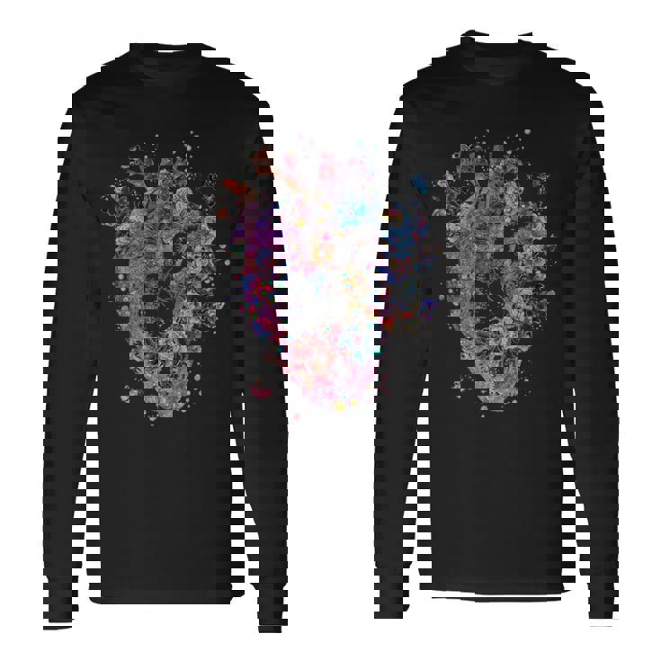 フローラル解剖学的人間の心臓グラフィック心臓専門医ギフト 長袖Tシャツ