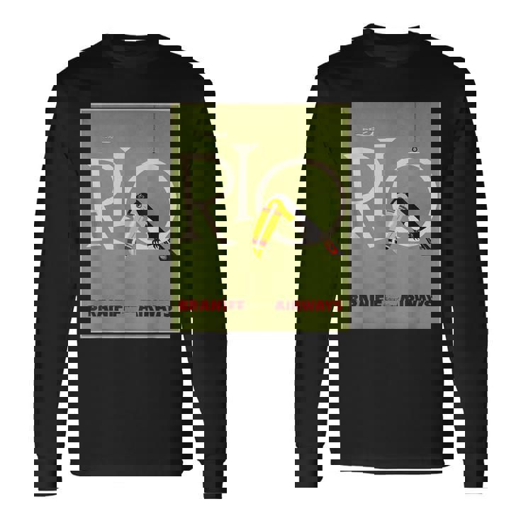 ブラジルオオハシ航空ヴィンテージ旅行ポスターリオデジャネイロ 長袖Tシャツ