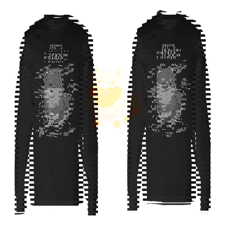 ブラック&タン ポメラニアン 犬の解剖学 面白い かわいい ペット ポンポン ママ 長袖Tシャツ