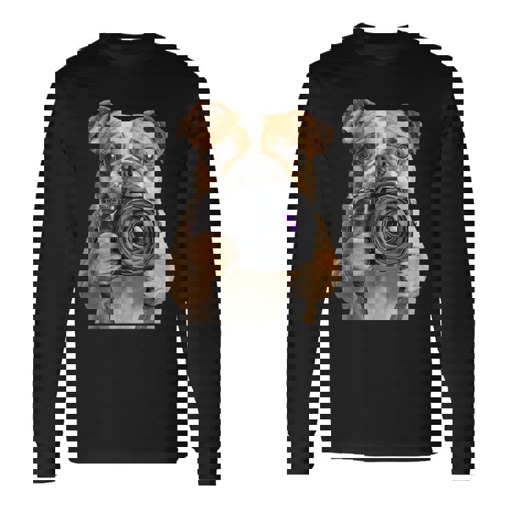 ブルドッグ 写真家 写真カメラ 長袖Tシャツ