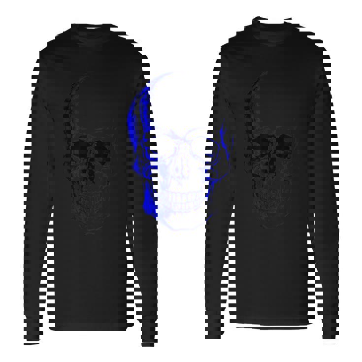 ブルー ドクロ 長袖Tシャツ