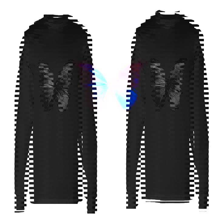 ブルー モルフォ バタフライ アートプリント 長袖Tシャツ