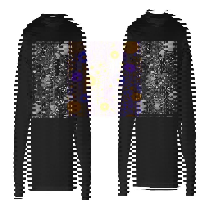 ブルーとゴールド フラワーガーデン アフタークリムト 長袖Tシャツ ギフトのアイデア