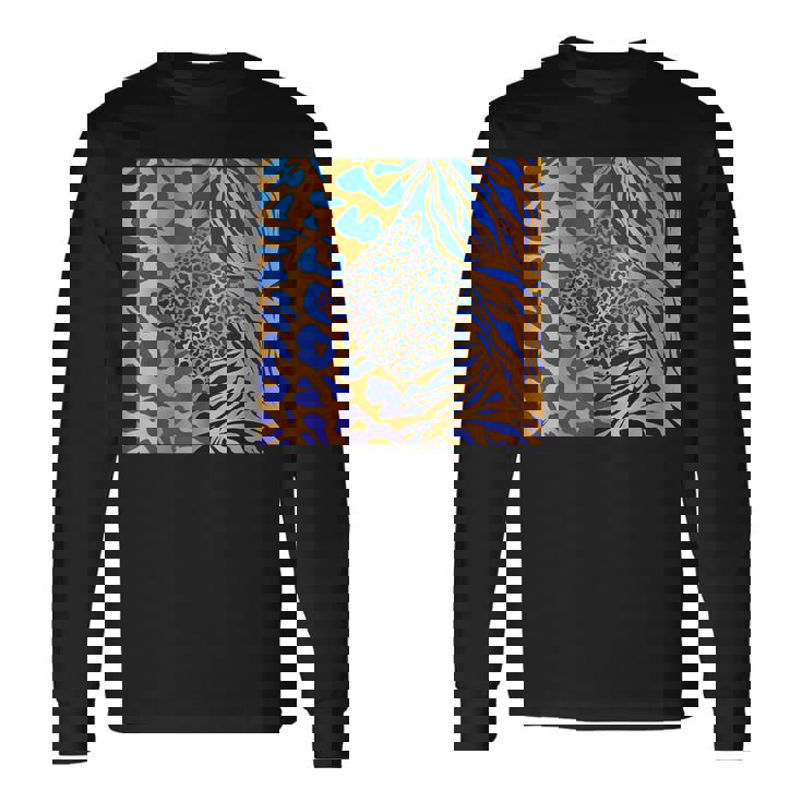 ブルースの直径のジャングルプリントゴールド。シマウマ、パンサー、チーター 長袖Tシャツ