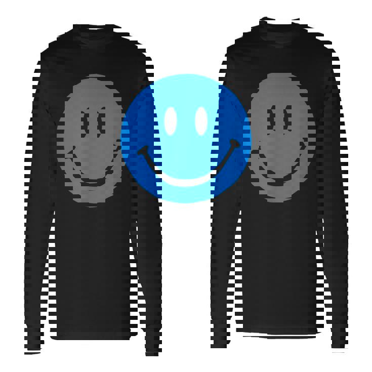 ブルースマイリーフェイス レトロブルーハッピーフェイス 長袖Tシャツ