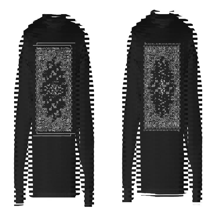 ブルーバンダナプリント ロイヤルネイビーブルー ペイズリー服 長袖Tシャツ