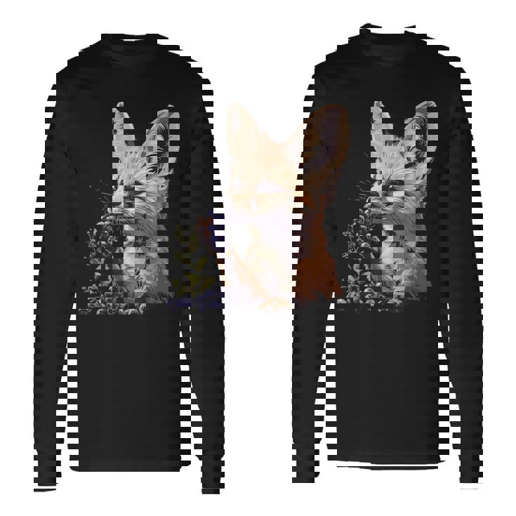 ブルーベリー フェネック キツネ ブルーベリー アニマルアート 野生動物 自然 長袖Tシャツ