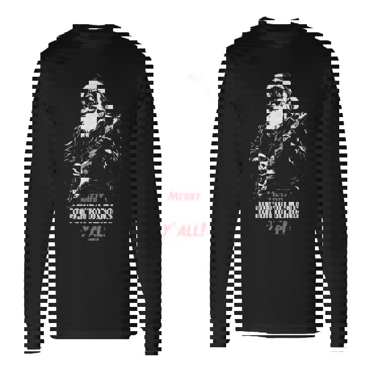 ヘヴィメタルのクリスマス、ギターを弾くサンタ 長袖Tシャツ