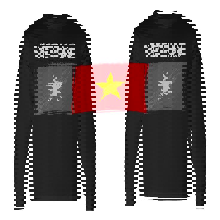 ベトナム国旗 ホリデー ビンテージ グランジ ベトナム国旗 長袖Tシャツ