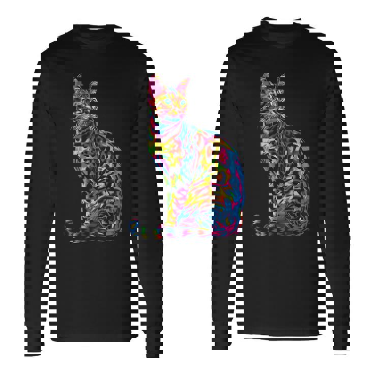 ベンガル猫ポップアート 長袖Tシャツ