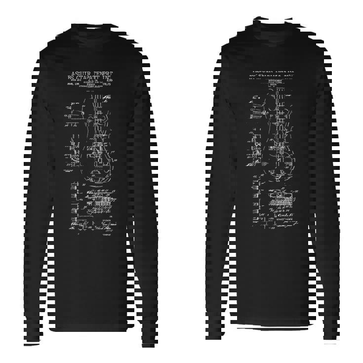ベースギター特許プリント 1961 ヴィンテージ特許音楽 長袖Tシャツ