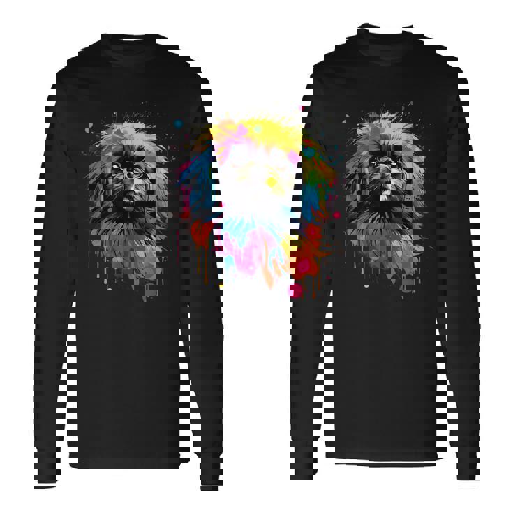 ペキニーズに描かれたペキニーズに描かれたかわいいペキニーズ犬 長袖Tシャツ