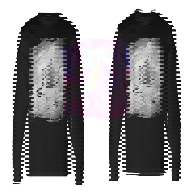 ペンギンに乗る宇宙猫 長袖Tシャツ