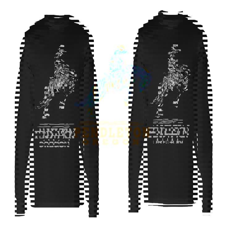 ペンドルトンオレゴン-ロデオ-カウボーイ-ホース 長袖Tシャツ